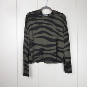 Anthropologie Kasia Knit Hoodie Womens SZ Small Green & Black Zebra Animal Print